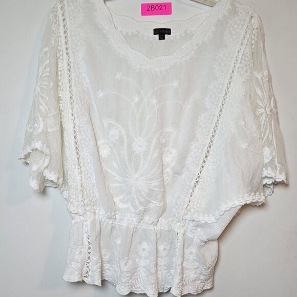 Coco + Carmen White Embroidered Boho Peasant Blouse Women’s Size M/L - Picture 2 of 9